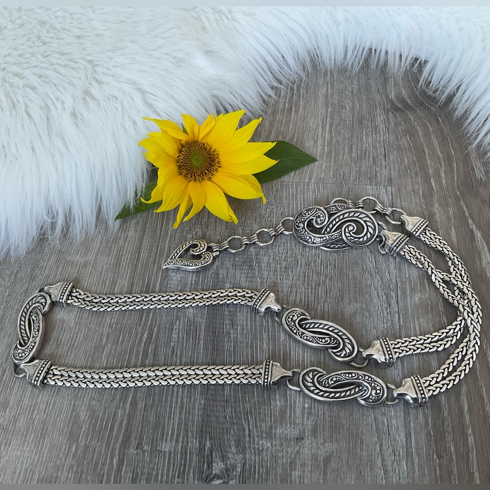 💛❤️ Vintage BRIGHTON Retired Silver Scrolled Thick Chain Hook Belt